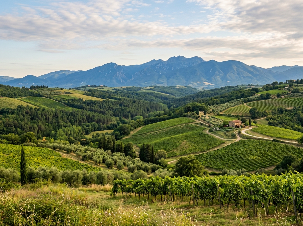 Scenic rolling hills and green valley landscape